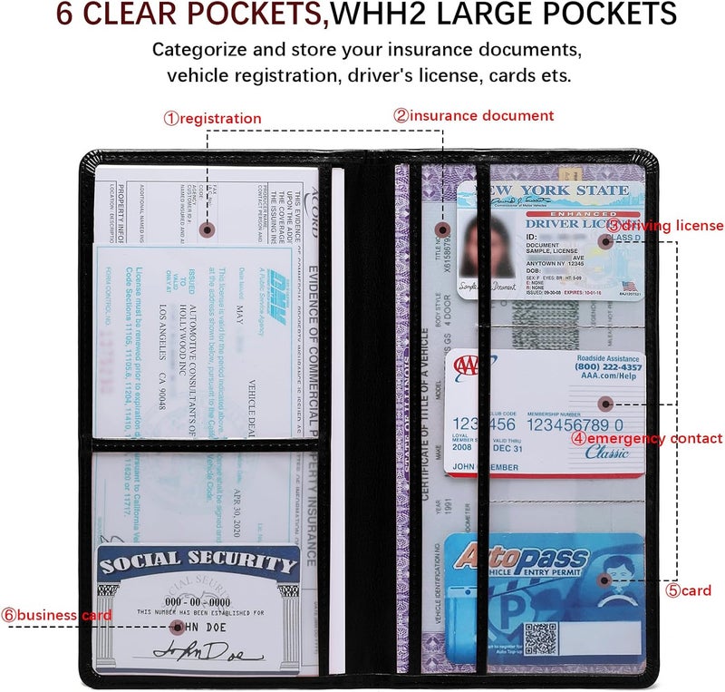 Peisicne Car Registration and Insurance Card Holder for Women Men, Black Glove Box Paperwork Organizer with Magnetic Buckle for Easy Access and Protect Documents and Various Cards in Vehicle - Image 3